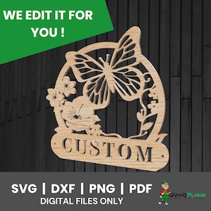 パーソナライズされたバタフライガーデンサイン、SVG DXFレーザーカットファイル、デジタルファイル、カスタムネームサイン、ウォールアートデコレーション