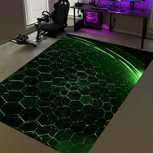 3D Neon Lights Rug,Gaming Room Rug, Sport Rug, Neon Look Rug, Green Rug, Abstract Rug, Popular Rug, Gamer Rug, Area Rug