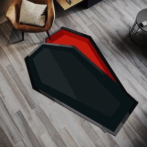 Coffin Rug, Fear Rug, Gothic Rug, Fantastic Rug, Horror Rug, Satanic Rug, Young Room Decor, Modern Rug, Popular Rug,Black and Red Rug