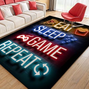 Neon Gamer Rug: Motivational Playroom Decor