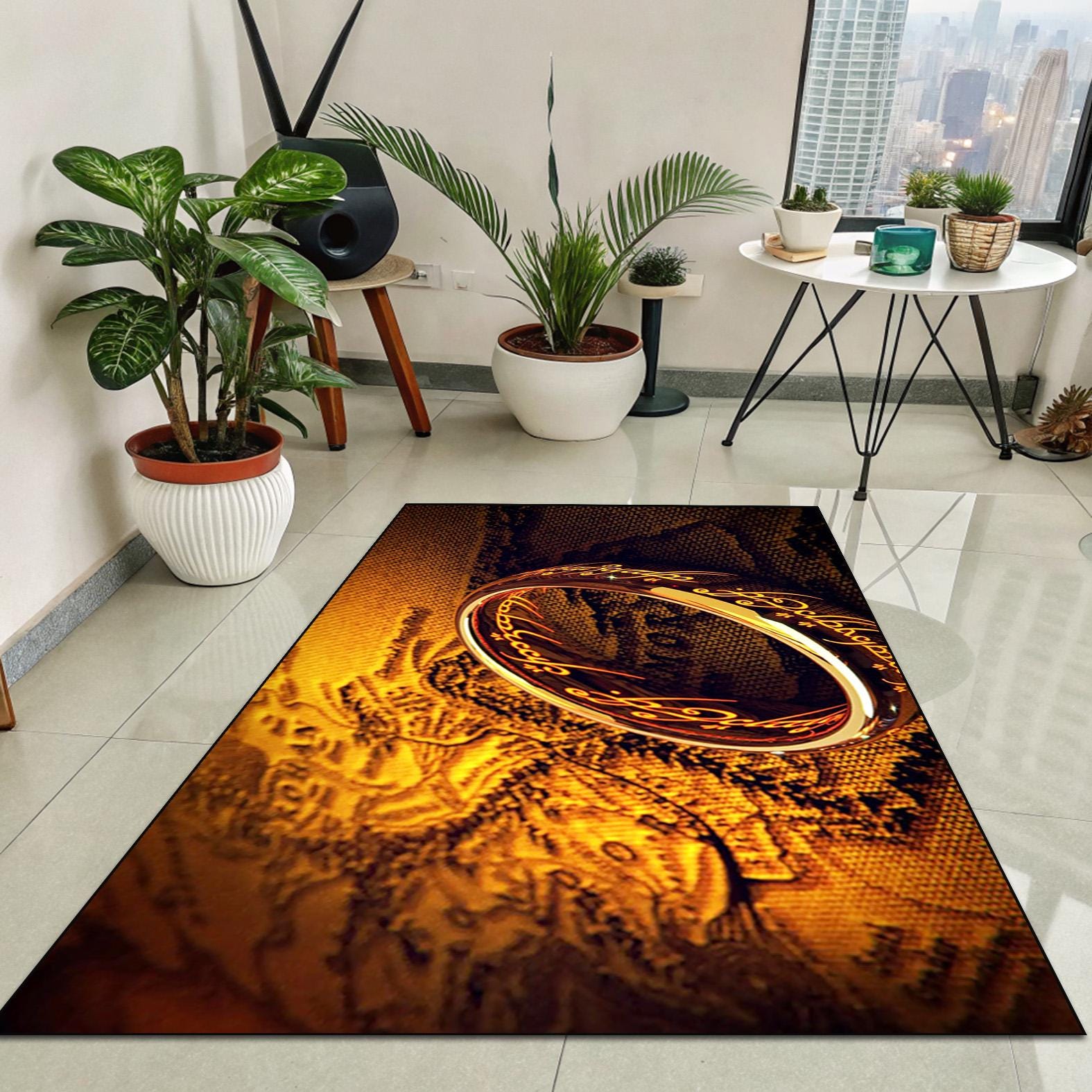 Epic Handmade Rug Lord of the Rings Area Rug, the One Ring Golden Map Carpet, Epic ...