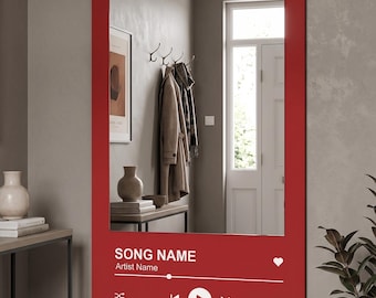 Personalisierter Spotify-Song-Spiegel, digitale Wanddekoration mit Holzsockel