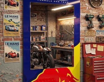 Red Bull Spiegel, Formel-1-Team-Spiegel, Y2K-Retro-Dekor, individuelle digitale Kunst