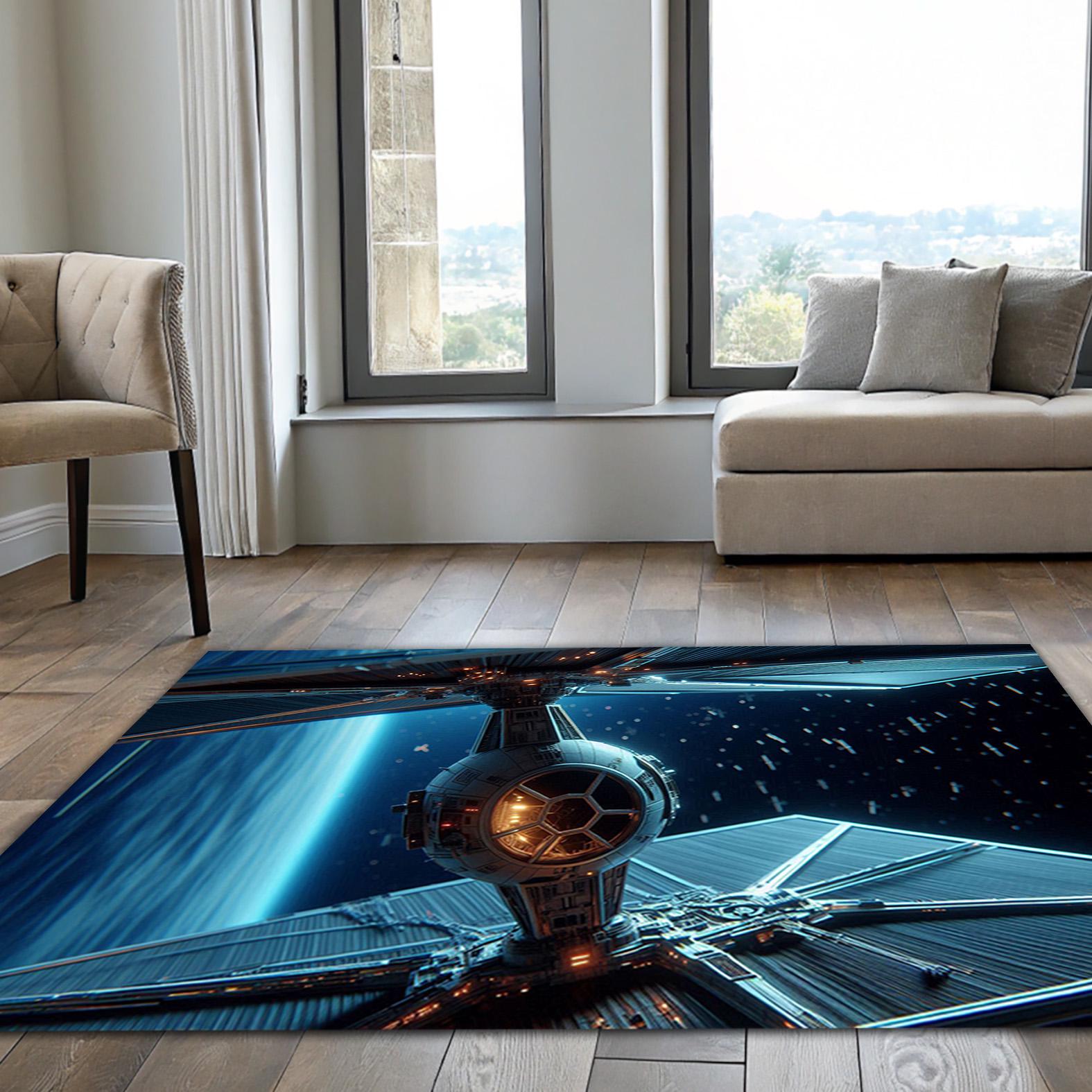 Spaceship Cockpit Area Rug, Blue Galaxy Battle Carpet, Sci-fi Starship ...