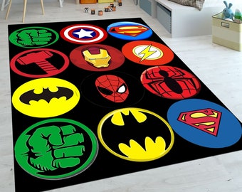 Super Hero Logo Rug, Avengers Carpet, Character Decor, Movie  Children Room Mat, Gift for Him, Hulk, Spider-Man, Iron-Man Characters Rug