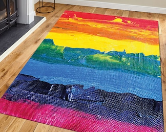 Colorful Rainbow Rug, Modern Cotton Area Rug