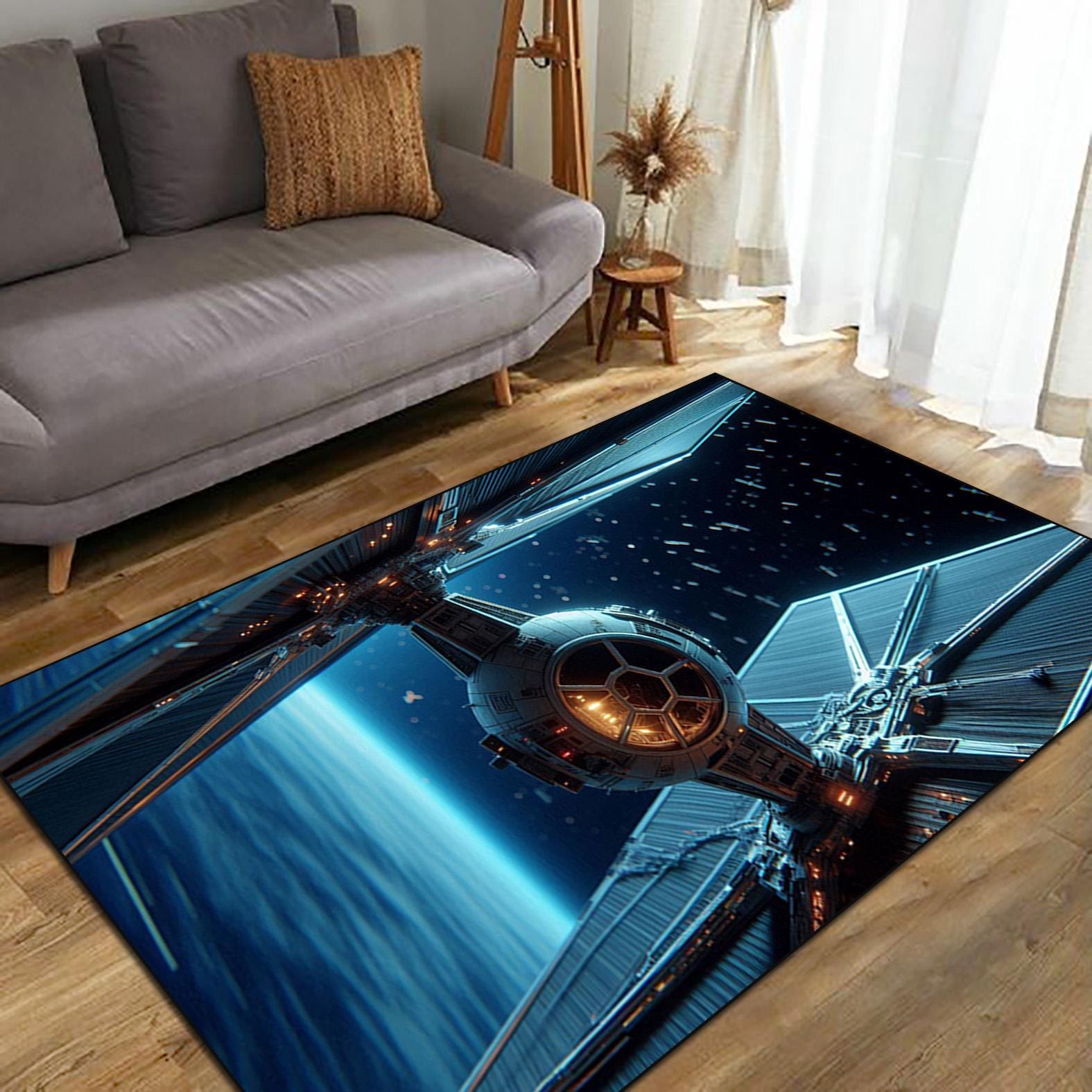Spaceship Cockpit Area Rug, Blue Galaxy Battle Carpet, Sci-fi Starship ...