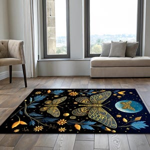 Butterfly Rug, Luna Moth Rug, Moth Decor Rug, Living Room Rug, The Phases of The Moon, Kitchen Animal Home Decor, Modern Fine Art Abstract