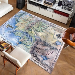 Tapis Le Seigneur des anneaux, tapis Gollum, tapis personnalisés, tapis Hobbit, tapis carte, décoration de bureau, tapis fantastique, tapis étape, seigneur des anneaux, tapis carte du monde, tapis de film
