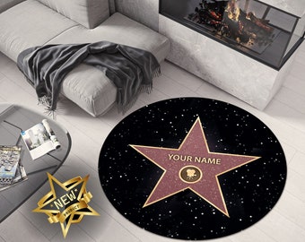 Round Star Rug, Personalized Hollywood Star Rug, Hollywood Fame Rug, Walk Of Fame Rug, Hollywood Celebrity Star Custom Name Rugs,