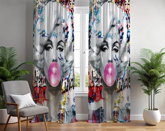 Marilyn Monroe themed Curtain, Popart Home Decor, Decorative Window Curtain, Livingroom Window Treatment, Man Cave Curtains