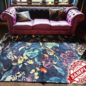 Skull & Raven themed Gothic Rug, Horror Accent Home Decor, Occult Design Carpet image 4