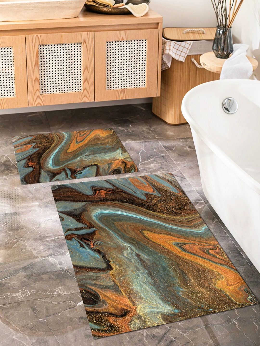 Set of 2 Bathroom Rug, Anti Slip Floor Mat, Non Slip Door Carpet ...