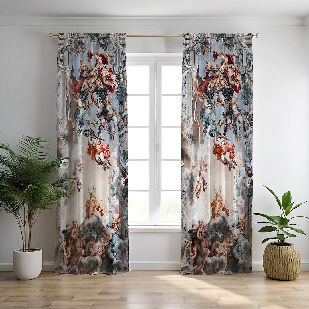 Curtain Renaisance Renaissance Angel Curtain, Baroque Fresco Style Drapes - Etsy