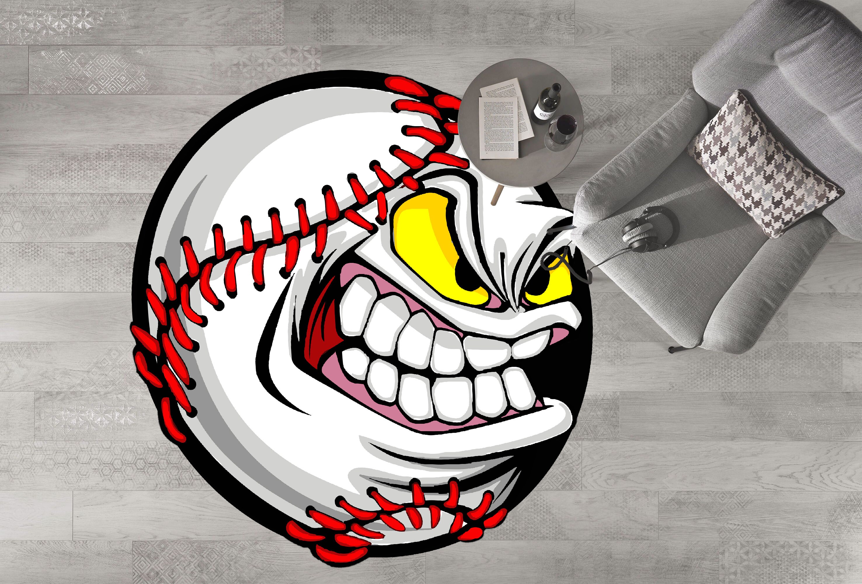 Tennis Ball Rug, Angry Ball Rug, White Mat for Tennis Lovers, Nonslip Soft Rug, Area Carpet for