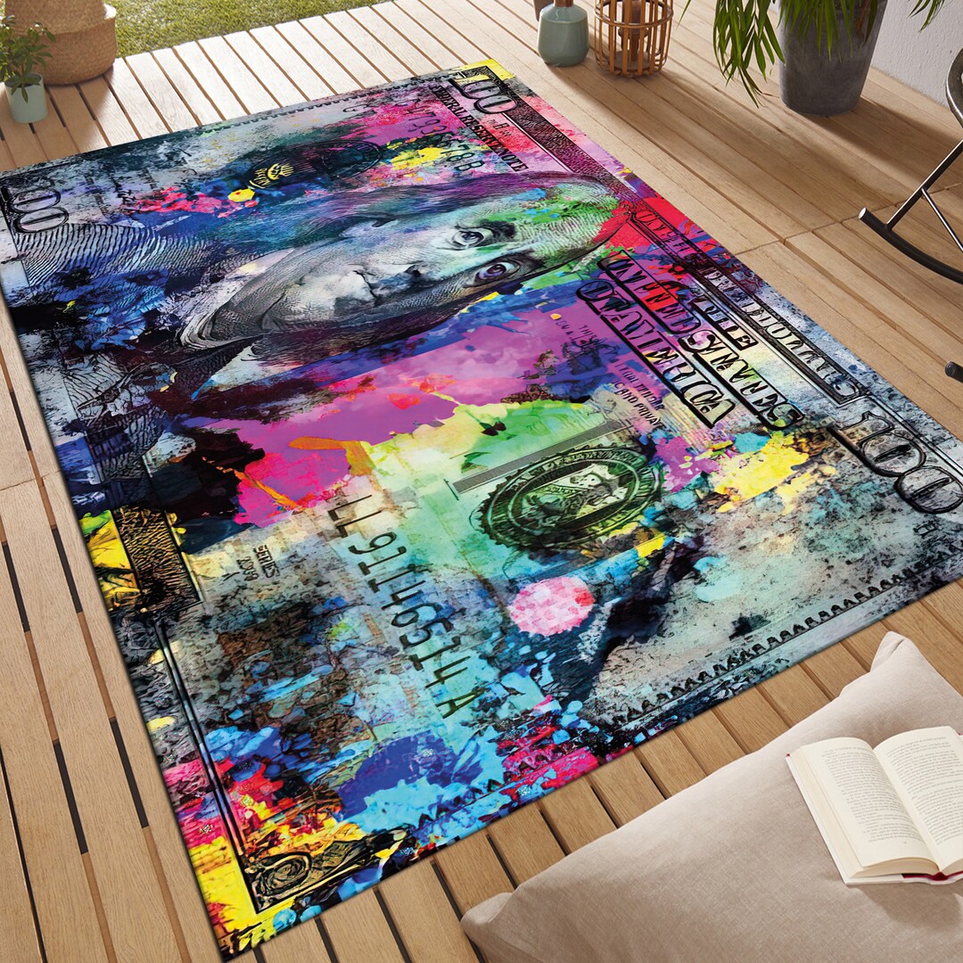Dollar Pattern Rug, Personalized Colorful Dollar Money Rug, Benjamin ...