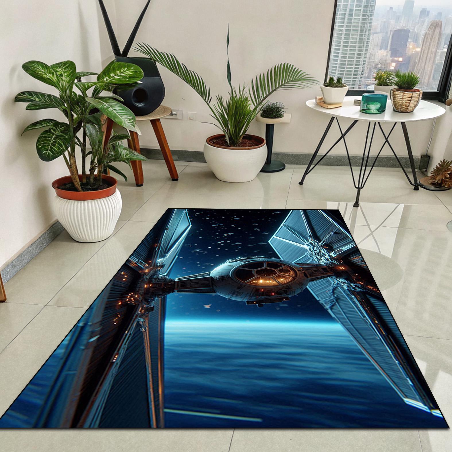 Spaceship Cockpit Area Rug, Blue Galaxy Battle Carpet, Sci-fi Starship ...