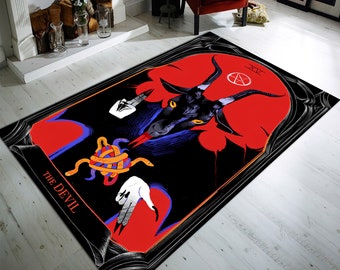 Baphomet Area Rug: Gothic Satanic Decor, Non-Slip Living Room Rug