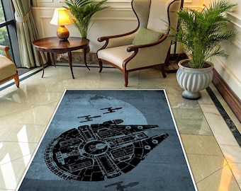 Millenium Falcon Rug, Star Wars Spaceship Area Rug, Sci-Fi Movie Decor