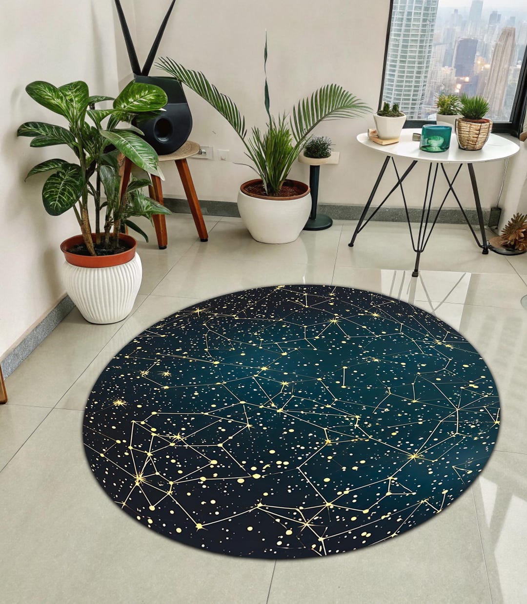 Astral Rug Pattern Round Constellations Rug, Galaxy Design Starry Sky Rug, Zodiac Themed ...