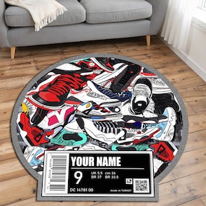 Custom Sneakers Rug, Sneakers Shoes Rug, Personalized Rug, Street Cool Rug, Sneakers Decor Rug, Sneaker Art, Fashion Street Rug, Name Rugs