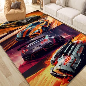 Race Car Rug – Speed Supercar Themed Carpet for Boys Room,Game Zone,Sports Car Rug,Teen Room Rug,Gift Rug,Motivation Rug,Luxury Car Art Rug
