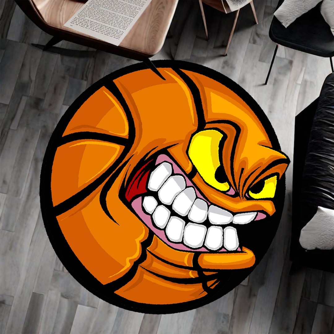 Basketball Ball Rug, Angry Ball Rug, Orange Mat for Basketball Lovers ...