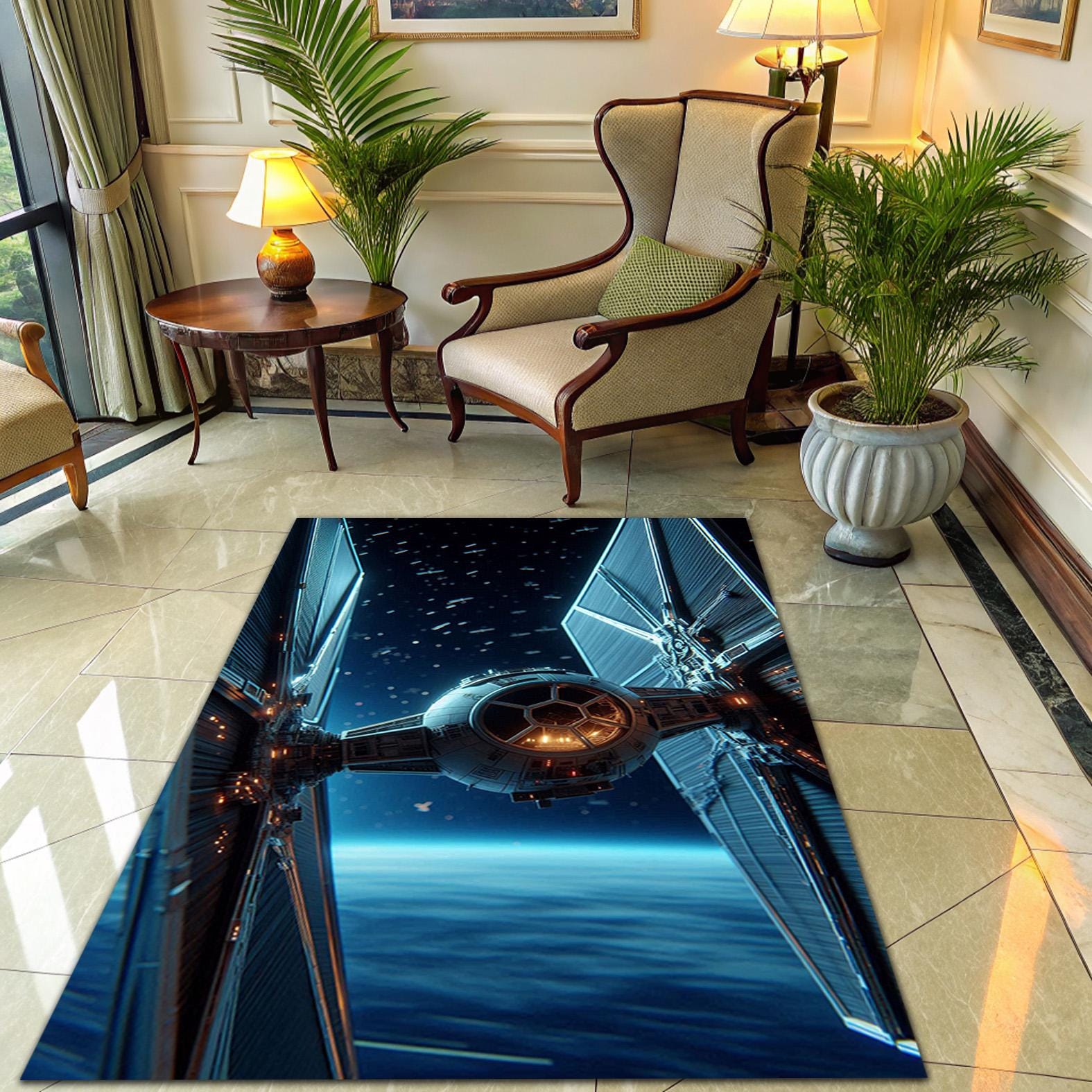 Spaceship Cockpit Area Rug, Blue Galaxy Battle Carpet, Sci-fi Starship ...