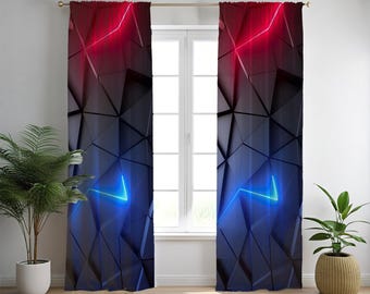 3D geometrische gordijnen, neon gaminggordijn, cyberpunkgordijnen, moderne gamergordijnen, futuristisch gordijn, technisch decorgordijnen, abstract gordijn