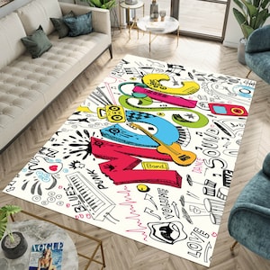 Music Rug, Graffiti Rug, Popular Rugs, Colorful Rugs, Floor Rugs, Album Rug, Music Rug, Small Rug, Entry Rug, Doormat, Modern Rug