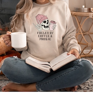 Fueled by Coffee and Prozac Pullover | Neuro Spicy | Coffee | Anxiety | ADHD | Crewneck Sweatshirt