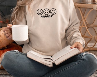 Sudadera Moody / Emoticones retro / Cara sonriente / Jersey de cuello redondo