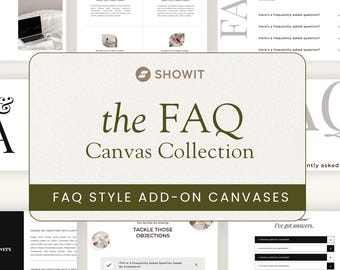 FAQ Showit Canvas Template, Add On Canvases, Showit Website Template, Web Portfolio Add-On, Editable Layouts for Photographers and Coaches