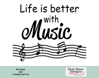 Musical sublimation quote for t-shirt and other physical products, Music PNG, Silhouette SVG,  Gift for music lover, Digital download