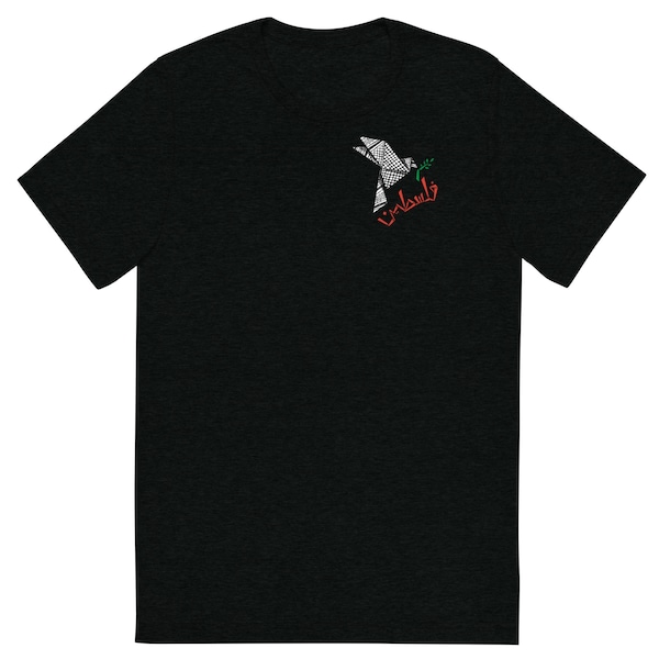 Origami Palestine Tri-Blend T-Shirt - فلسطين - Peace Dove, Free Palestine, Palestinian Keffiyeh Print, Olive Branch, Arabic Art Print