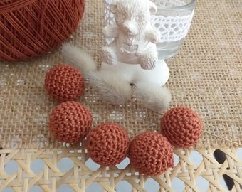 Crochet beads - 18 mm - Chocolate brown - handmade - natural beads - wooden beads