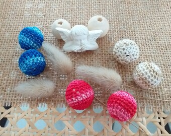 Cuentas de crochet bicolor - 18 mm - hechas a mano - cuentas naturales - cuentas de madera