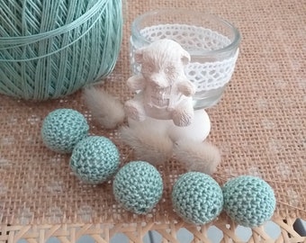 Crochet beads - 18 mm - Almond Green - handmade - natural beads - wooden beads