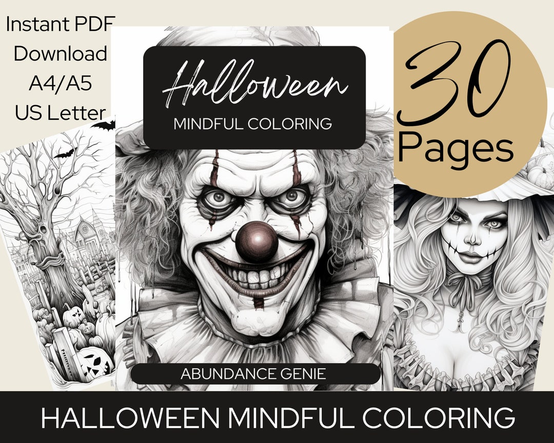Halloween Mindful Coloring Pages PDF Mindfulness Gift Workbook for Relaxation Printable Mental ...