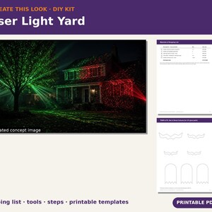 Halloween Laser Light Yard DIY Kit, Recreate This Look, Outdoor Light Setup Guide, Shopping List, Printable Signs PDF