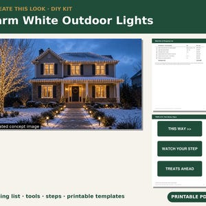Outdoor Christmas Lights DIY Kit, Recreate This Look Shopping List, Light Planning Steps, Printable PDF Guide