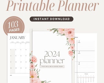 Druckbarer Kalender für 2024: Florales, minimalistisches Design (PDF Download)