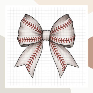 May include: A white bow with red stitching, resembling a baseball, on a white grid background.