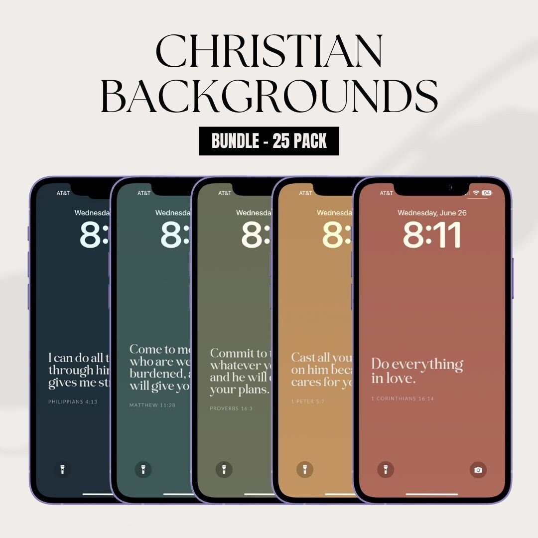 Christian Bible Verse Wallpaper | iPhone | High Resolution | Bible Verse Wallpaper | Digital Download | Neutral Colors - 25 Pack