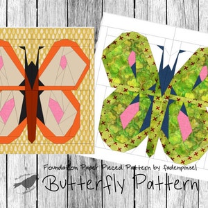 Butterfly Foundation, Paper, Piecing Pattern, German Instructions, FPP, Two Sizes, PDF Download, Quilt Block, Patchwork Block