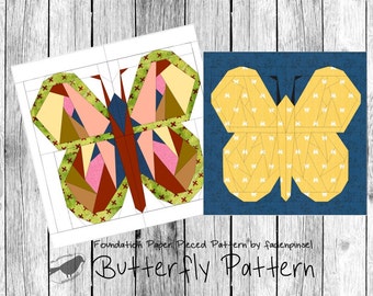 Butterfly Foundation, paper, FPP, two sizes butterfly, quilt block, patchwork block, PDF download