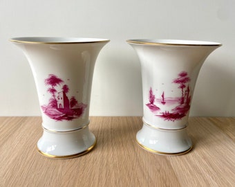 Porcelaine Hochst - Ensemble de vases - Peinture violette - Porcelaine allemande - XXe siècle