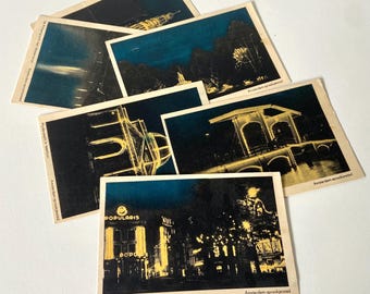 Oude ansichtkaarten - Amsterdam bij nacht - Spoorkjestad - Nederland - Postkaarten - Post kaarten