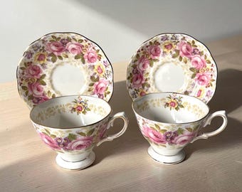 2 x Royal Albert - Serena - Tazas y platillos - Porcelana fina - Juego de té - Rosas - Vintage