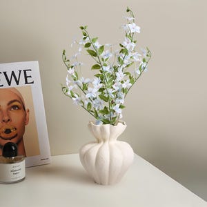 White Sculptural Ceramic Vase – Handmade Modern Pottery, Textured Minimalist Home Decor, Elegant Gift for Her, Boho Shelf Accent